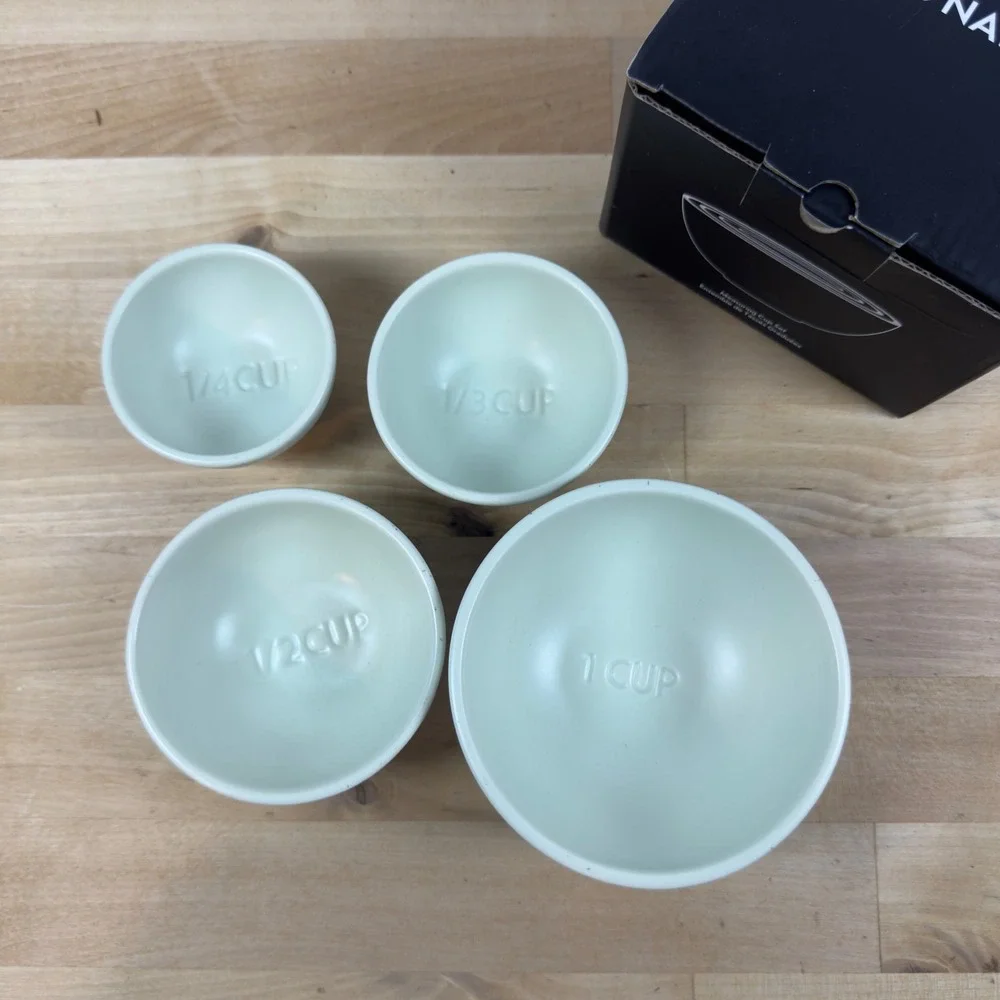 Greg Natale Ceramic Measuring Cup Set Mint Green Speckled Nesting 4 Piece New